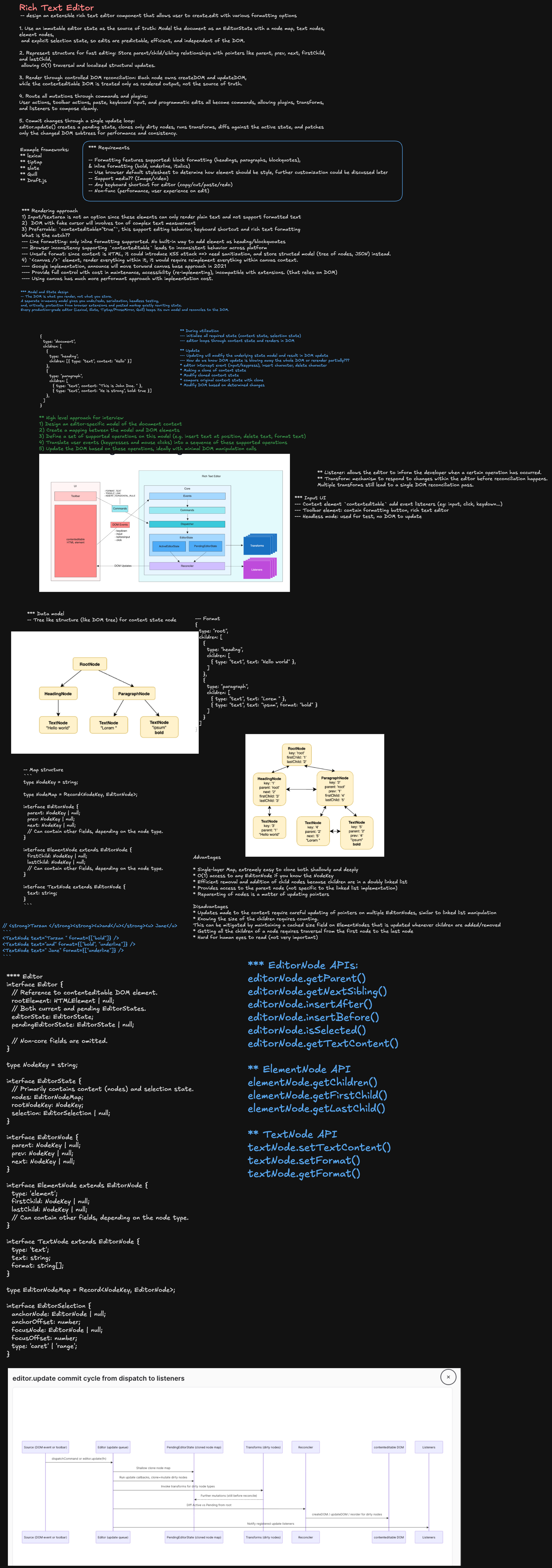 Rich text editor component architecture and request flow